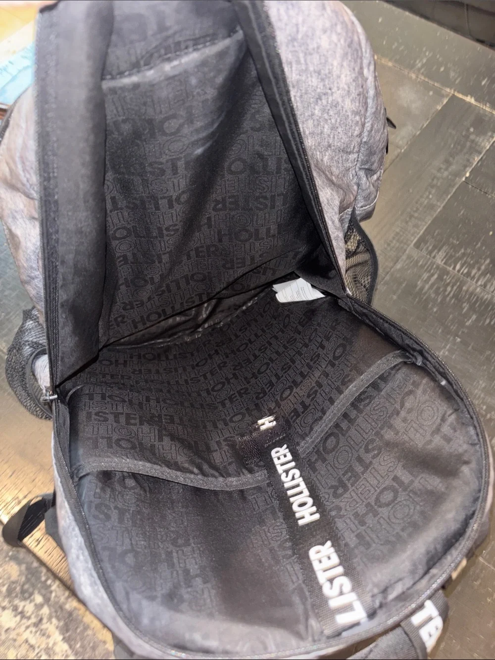 Hollister Heather Black White School College Backpack with Black Base